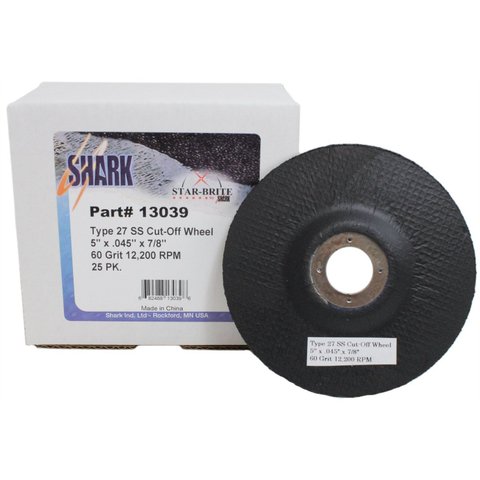 Shark Disco de Corte para Inox 5" X 0,045" X 7/8" – Grão 60, Pacote com 25 Unidades