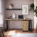 Ver imagem 1 de Mesa Escrivaninha Industrial e Gaveteiro com Rodízios Idea A03 Nogal Sevilha Preto - Lyam Decor
