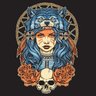 TOALHA ESOTERICA TAROT ROSTO MULHER XAMÃ ROSAS PENA CAVEIRA - 1
