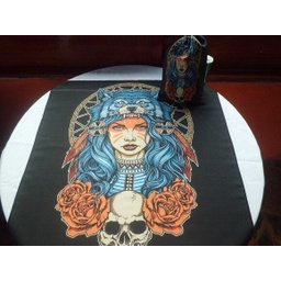 TOALHA ESOTERICA TAROT ROSTO MULHER XAMÃ ROSAS PENA CAVEIRA - 2