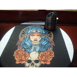 TOALHA ESOTERICA TAROT ROSTO MULHER XAMÃ ROSAS PENA CAVEIRA - 4