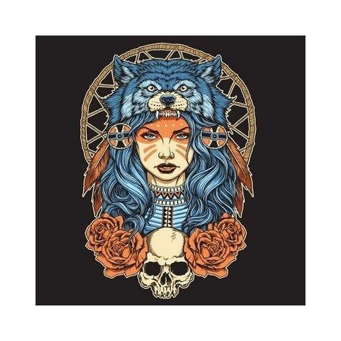 Toalha Esoterica Tarot Rosto Mulher Xamã Rosas Pena Caveira