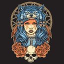 Ver imagem 1 de Toalha Esoterica Tarot Rosto Mulher Xamã Rosas Pena Caveira