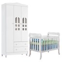 Ver imagem 1 de Berço Americano Lila e Guarda Roupa Infantil New Selena 3 Portas Branco Brilho – Carolina Móveis