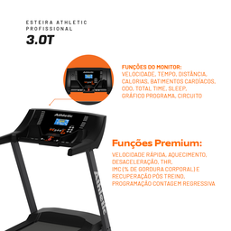 Esteira Profissional Athletic Amazon 3.0t 25km/h Suporta 150kg 18 Programas para Academias/condomíni - 3