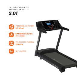 Esteira Profissional Athletic Amazon 3.0t 25km/h Suporta 150kg 18 Programas para Academias/condomíni - 2