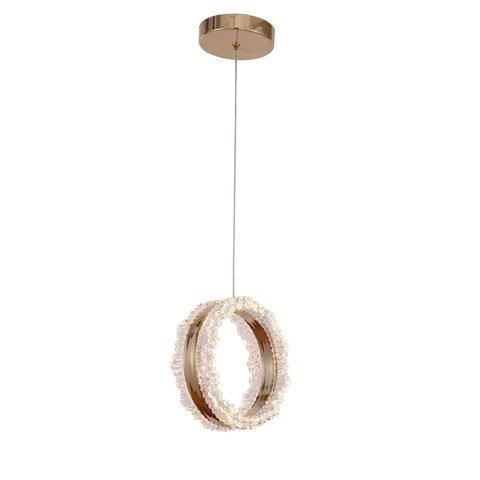 Pendente Aro Dourado Cristal 20cm Led 18w 3000k Bivolt 14585-pl