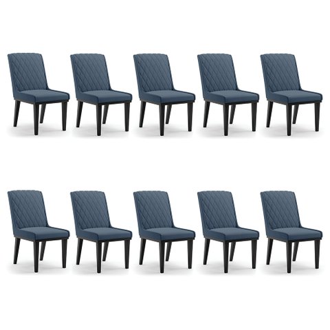 Cadeira Sala de Jantar Base Madeira Preto Kit 10 Sofia Suede Azul Marinho D03 - D'Rossi