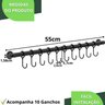 Porta Utensílios e Talheres 55cm com 10 Ganchos Preto Fs - 6