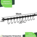 Ver imagem 6 de Porta Utensílios e Talheres 55cm com 10 Ganchos Preto Fs