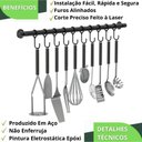 Ver imagem 5 de Porta Utensílios e Talheres 55cm com 10 Ganchos Preto Fs