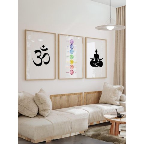 Kit 3 Quadros Decorativos Yoga Chackras Meditação Maktube