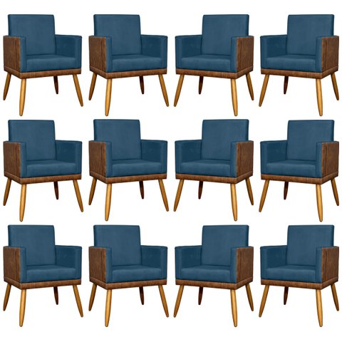 Kit 12 Poltronas Decorativas para Escritório Lis Corino e Suede Cores Pé Palito