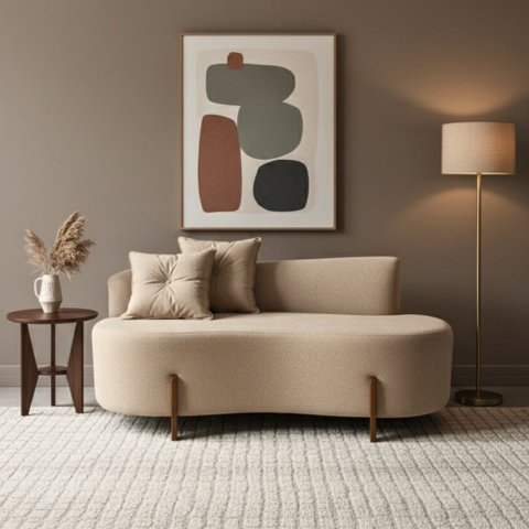 Kit 02 Sofá Orgânico 2 Lugares c/2 Almofadas Curvo Sala Recepção Boucle Bege - Montanaris Decor