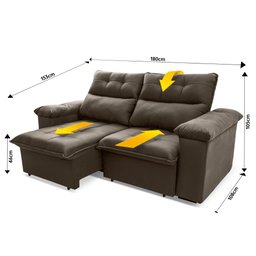 Sofá Retrátil Reclinável Verona 1,80m Suede Velut Molas Ensacadas - King House - 3