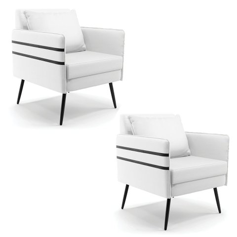 Kit 02 Poltronas Mari Corino Pés Palito de Ferro Preto - D’Rossi Branco