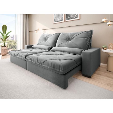 Sofá Retrátil e Reclinável 2,80m Vogue Veludo Cristal - Netsofas - Cinza