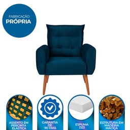 Poltrona Decorativa para Sala de Estar Quarto e Escritorio Dakota Veludo Matrix - Azul - 6