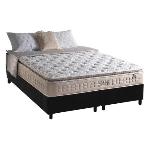 Cama Box King: Colchão Molas Ensacadas Anjos MasterPocket Confortable + Base CRC Suede Preto(