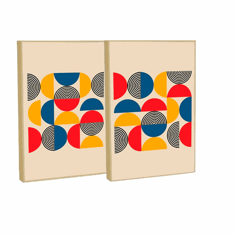Quadro Decorativo Bauhaus Abstrato Moderno em 2 Telas com Moldura Filete