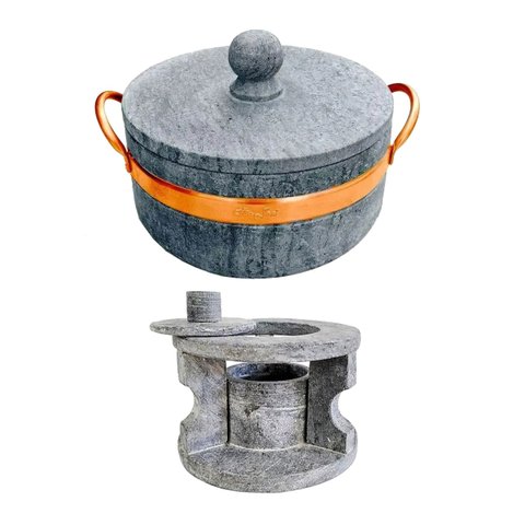 Fogareiro Réchaud P e Caçarola 800ml Alça Cobre Pedra Sabão