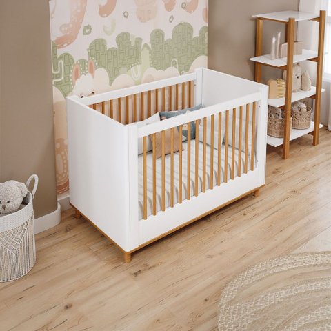 Berço Cupcake 100% MDF Branco Acetinado/Nature - Permobili