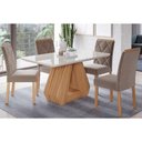 Ver imagem 1 de Conjunto: Mesa Sala Jantar Ágata Tampo Madeirado C/ Vidro 130x80cm e 4 Cadeiras Fernanda Madeirado/