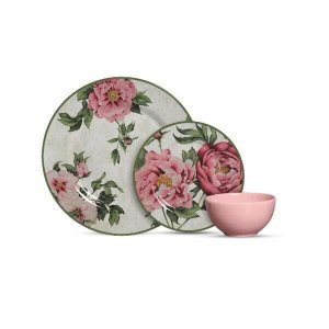 Aparelho de Jantar com 12 Peças Peonia com Bowl Rosa Suave