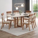 Ver imagem 1 de Conjunto Sala de Jantar Natali 6 Lugares Tampo em Vidro Caramelo e Creme 160cm Móveis Henn