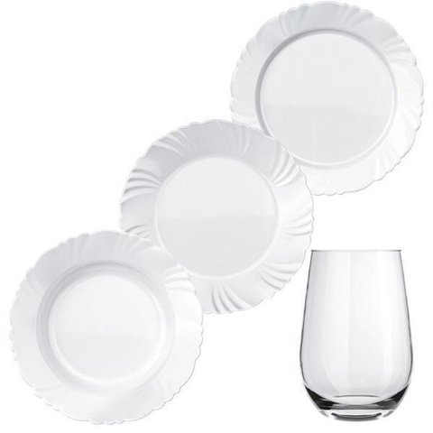 Aparelho de Jantar Opaline Pétala Fundo 24 Peças Branco