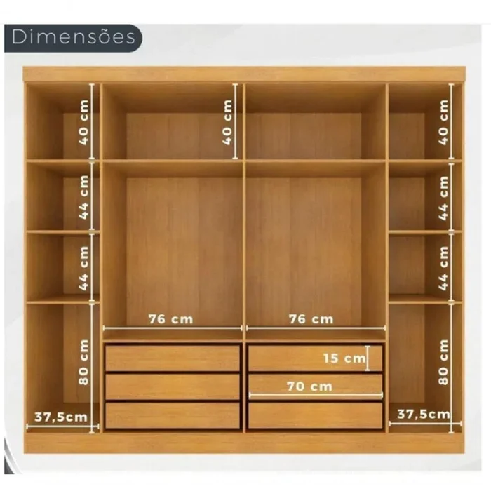 Guarda Roupa Casal Trancoso 2 Portas de Correr 6 Gavetas 4 Espelhos Centrais:neve - 2