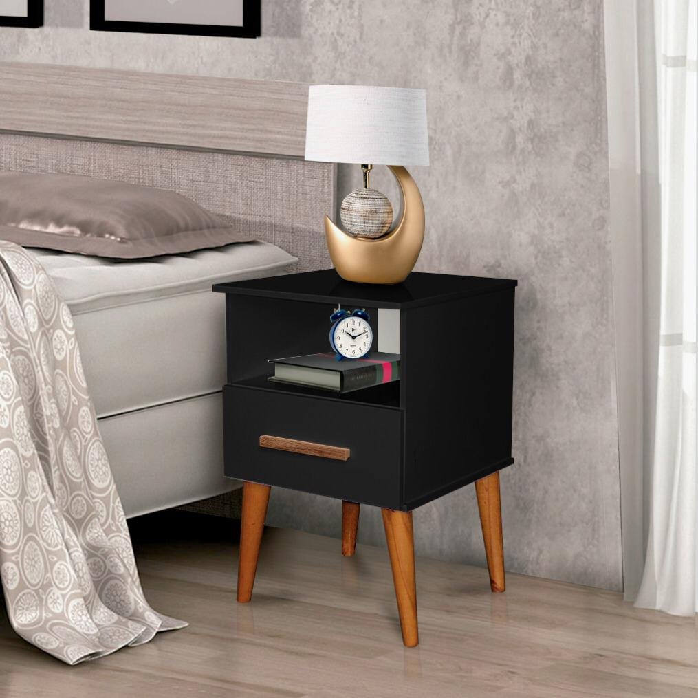 Mesa de Cabeceira Cama Decoração Moderna Luxo Preto Casa - 3