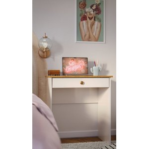 Escrivaninha com Puxador Moderno 1 Gaveta em Mdp Estilo - Off White com Freijó