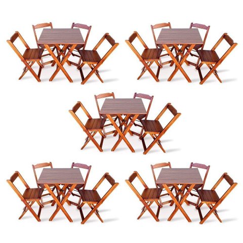 Kit De 5 Conjuntos De Mesa Dobrável 70x70 Com 4 Cadeiras Imbuia