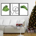 Ver imagem 1 de Kit 3 Quadros Decorativos Love Folhas Tropicais Verdes