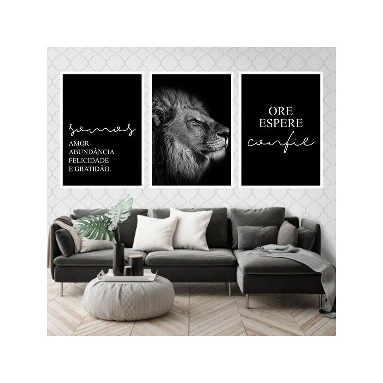 Kit 3 Quadros Decorativos Somos Amor - Leão