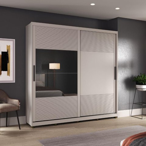 Guarda Roupa Casal com Espelho 237cm 2 Portas 100% Mdf Cor:cinza