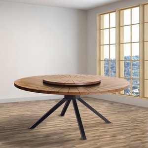 Mesa Redonda Tetra Tampo Giratório em Madeira Maciça com Base de Metal Preto para Área Gourmet 1,60