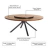 Mesa Redonda Tetra Tampo Giratório em Madeira Maciça com Base de Metal Preto para Área Gourmet 1,60 - 2