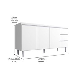 Kit Balcão Gabinete para Pia Andreia 150cm C- Balcão Cooktop 4 ou 5 Bocas Branco - 4