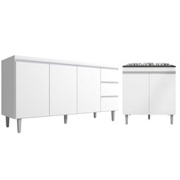 Kit Balcão Gabinete para Pia Andreia 150cm C- Balcão Cooktop 4 ou 5 Bocas Branco - 1