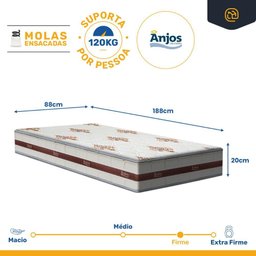 Cama Box com Colchão de Molas Ensacadas Anjos Classic + Auxiliar de Espuma Unique Solteiro 88cm - 7