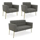 Ver imagem 1 de Sofá Namoradeira e 2 Poltronas Pé de Ferro Dourado Elisa Suede D03 - D’Rossi