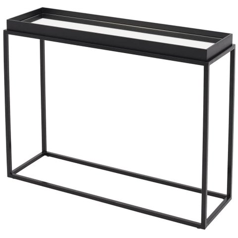 Mesa Lateral Loi Laca Preto com Espelho e Base Preta - 67795