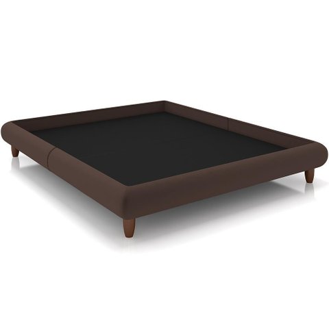Cama Casal Queen Base Box Pés de Madeira 176cm Otto P05 Veludo Marrom - Lyam Decor