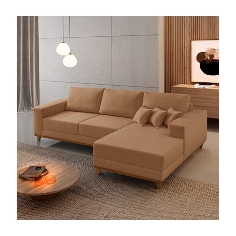 Sofá Cronos 03 Metros Chaise Lado Direito Meu Sofá Online B020 Veludo Terra