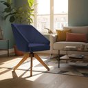 Ver imagem 3 de Kit 6 Poltronas Giratórias Alana Suede Azul Marinho Base de Madeira - Pallazio