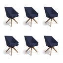 Ver imagem 1 de Kit 6 Poltronas Giratórias Alana Suede Azul Marinho Base de Madeira - Pallazio