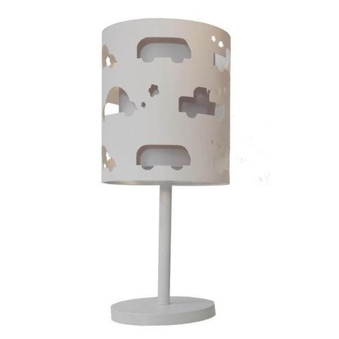 Abajur Infantil Carrinhos Base Branca 20x41 Cinza