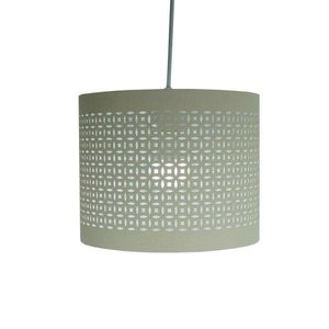 Luminária Pendente Revestida com Tecido Bege Vazado